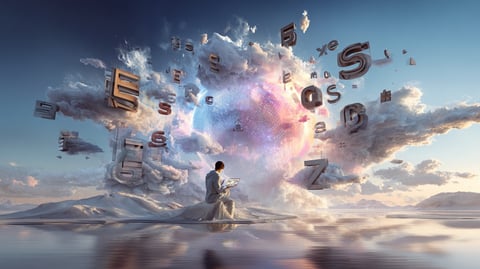 Letras genéricas flotando en el cielo de un mundo imaginario