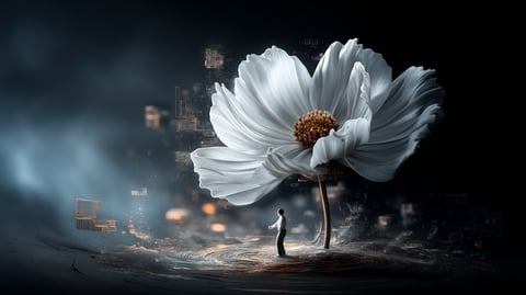 Imagen en blanco y negro de una planta sobre un fondo oscuro