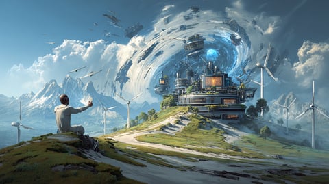 Imagen de una ciudad verde en una colina llena de vegetación