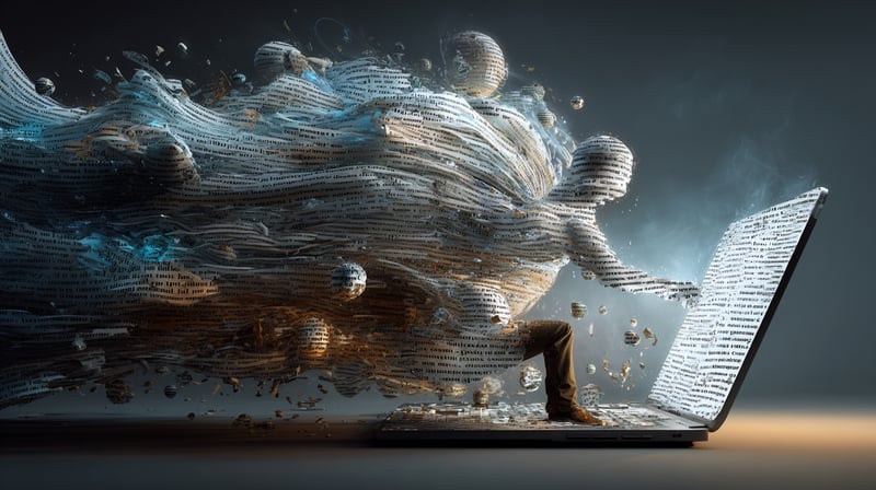 Ordenador portátil con gran cantidad de texto en su pantalla