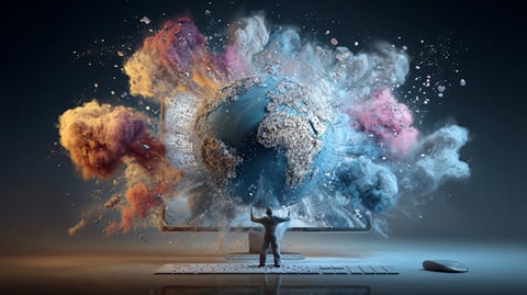 Pantalla de ordenador mostrando un mundo lleno de ideas e imaginación