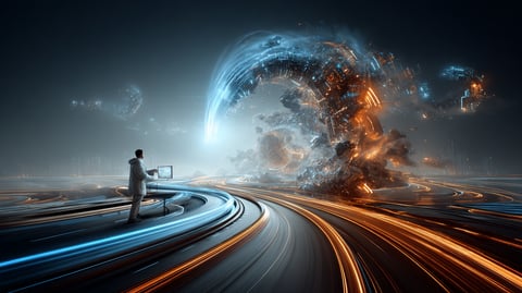 Imagen futurista de una autopista por la que circula información en forma de luz