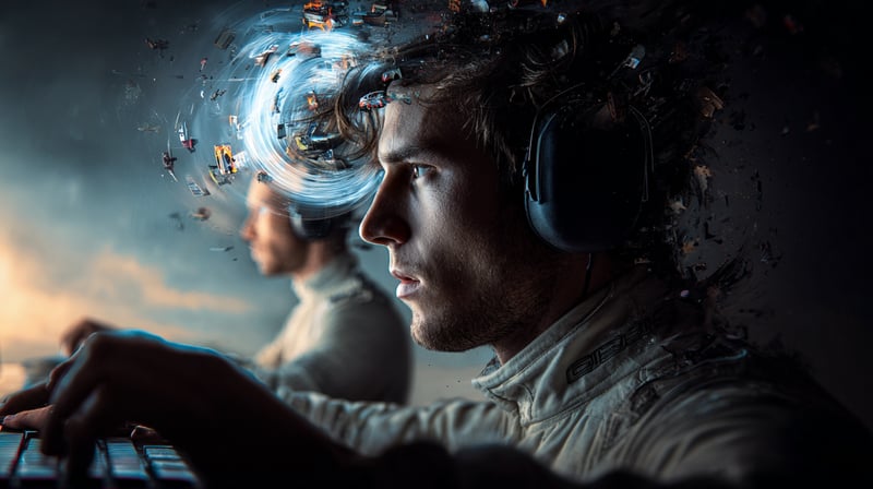 Dos pilotos de carreras compitiendo en paralelo en dos ordenadores