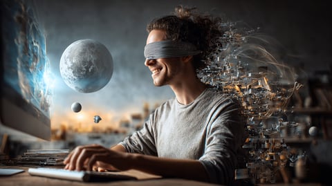 Foto de un hombre ciego, sonriendo