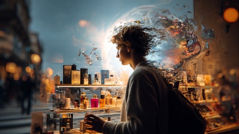 Hombre mirando un escaparate y comparando diferentes productos