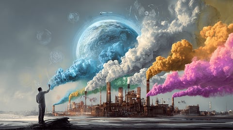 Fábrica liberando grandes cantidades ed humo a través de sus chimeneas