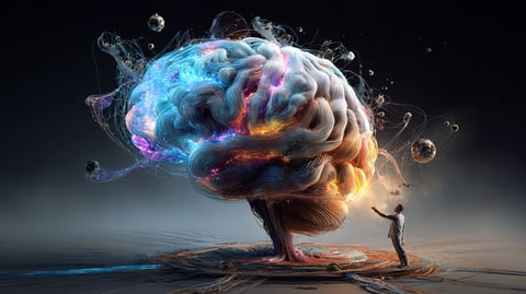 Cerebro humano lleno de pinceladas de color