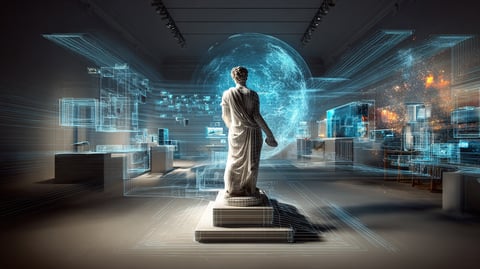 Estatua en el centro de una sala de un museo