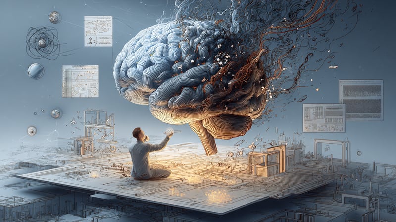 Diagrama de un cerebro desglosando y organizando sus pensamientos