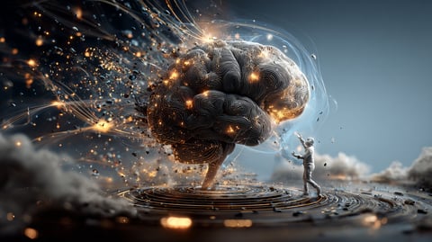 Cerebro humano enlazando con los pensamientos y sentimientos de otros seres humanos