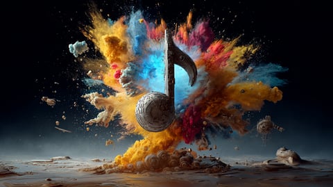 Nota musical sobre un estallido de colores