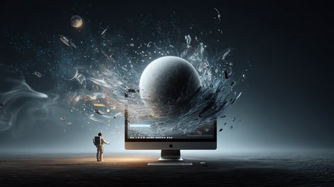 Un monitor de ordenador mostrando una web centrada en el vacío del espacio exterior