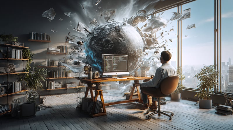 Fotografía de un escritorio y un entorno de trabajo ideales, con mobiliario moderno y mucha luz y plantas naturales