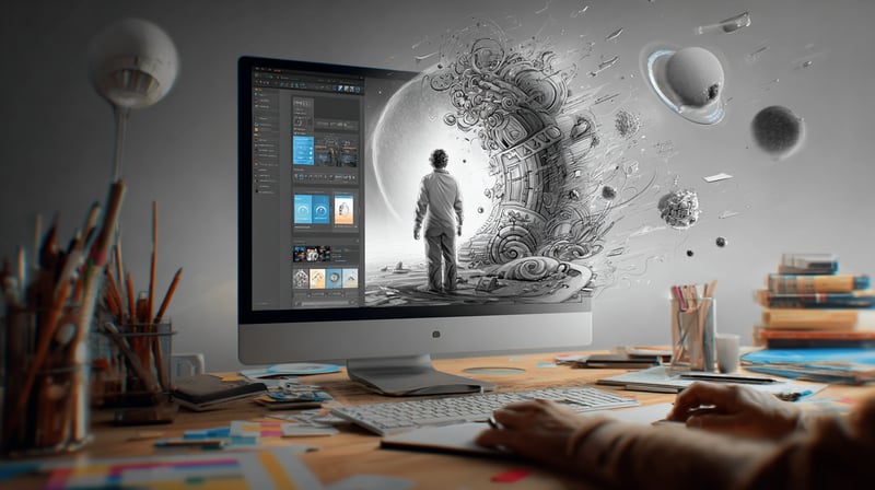 Pantalla de ordenador mostrando una web anticuada junto a un boceto de diseño moderno