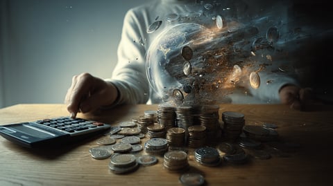 Una balanza con monedas en un lado y líneas de código en el otro