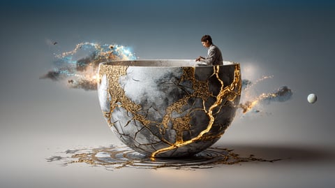Cuenco de cerámica reparado con oro siguiendo la filosofía japonesa del kintsugi