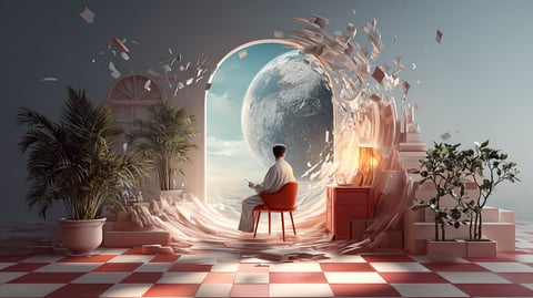 Espacio de trabajo nórdico ordenado y equilibrado con luz natural