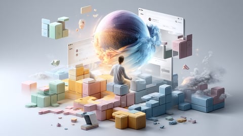 Bloques modulares de colores ensamblándose para formar una interfaz web limpia y ordenada