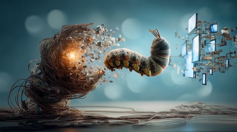 Mariposa emergiendo de un capullo, simbolizando la transformación digital de una web